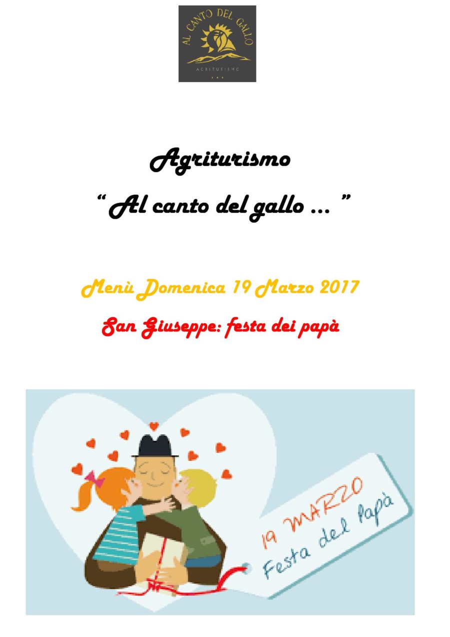 Menù Domenica 19 Marzo 2017 Festa del papà ( pag. 1 )